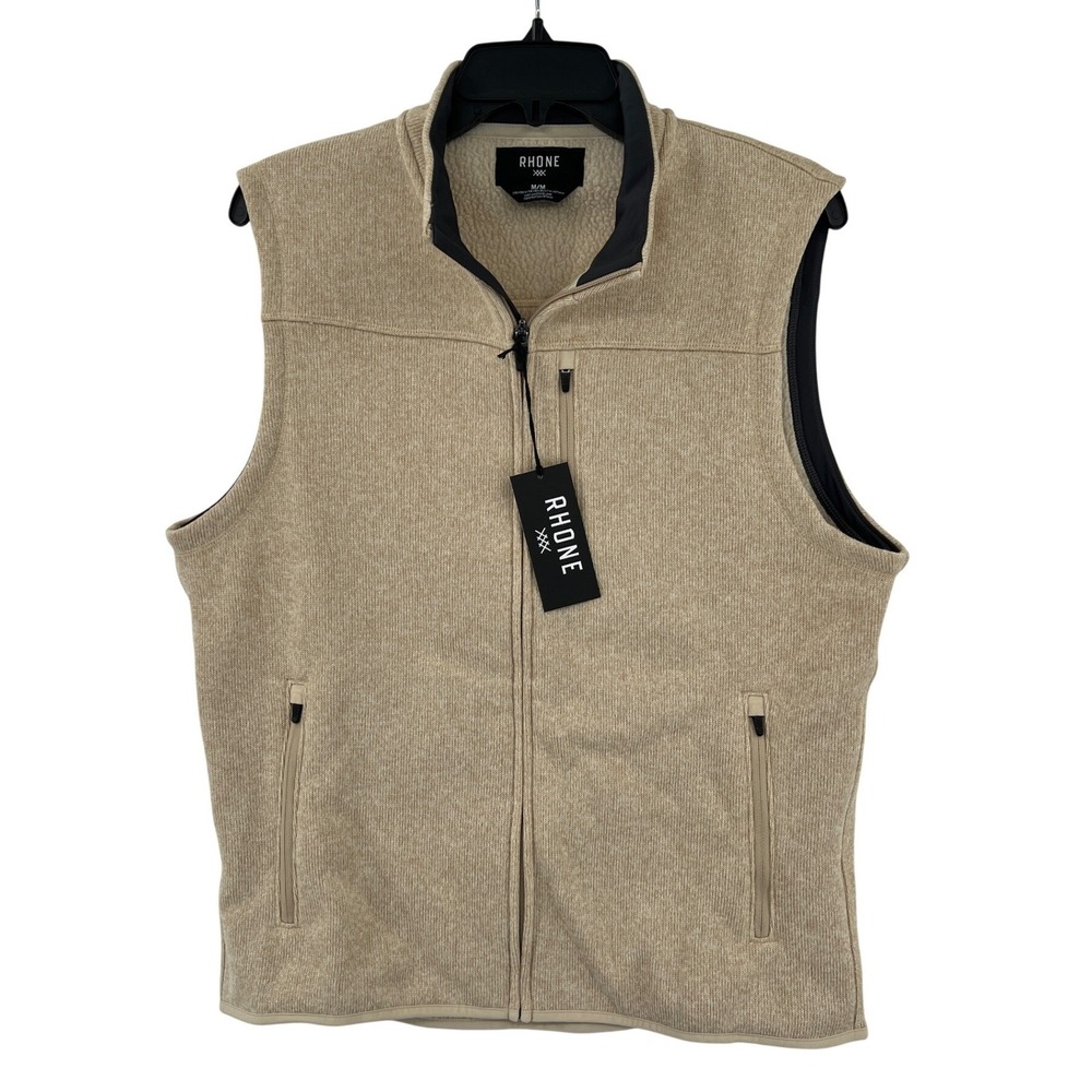 Rhone Fleece Vest Mens M Oatmeal Heather Full Zip Pockets Earth Tones NWT - Picture 2 of 10